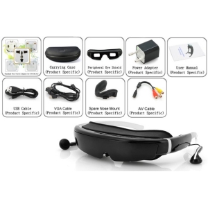 FPV 98 inch Video glass 98inch Virtual Display HD 854*480 3D Video Glasses with 3D Function, 98 Inch Virtual Screen, VGA/AV, 1080p Compatible w/Headphone VGA AV for PC/Laptop/FPV