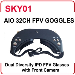 New Black FPV 5.8G 32CH Diversity Receiver Wireless Head Tracking Google/video SKYZONE Sky-01 Multi-function wireless video google glass Built-in Dual diversity Receiver and Wide Angle front view camera 854*480 High resolution